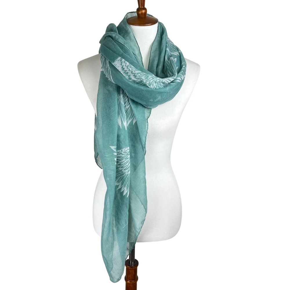 Green Bird Print Scarf Lightweight Fashion Accessory Womens